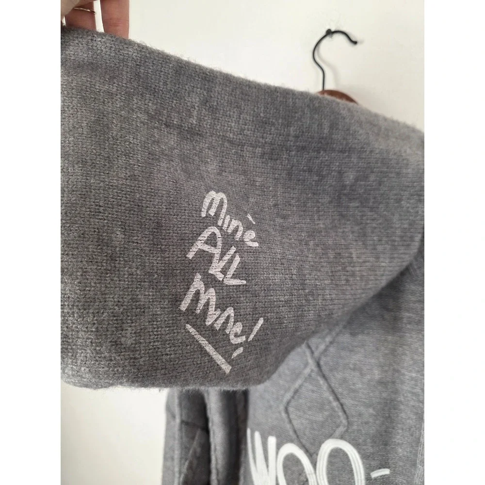 13DE MARZO Looney Tunes Daffy Duck Grey‎ Knit Hooded Cardigan Sweater Mens Med - Picture 8 of 12